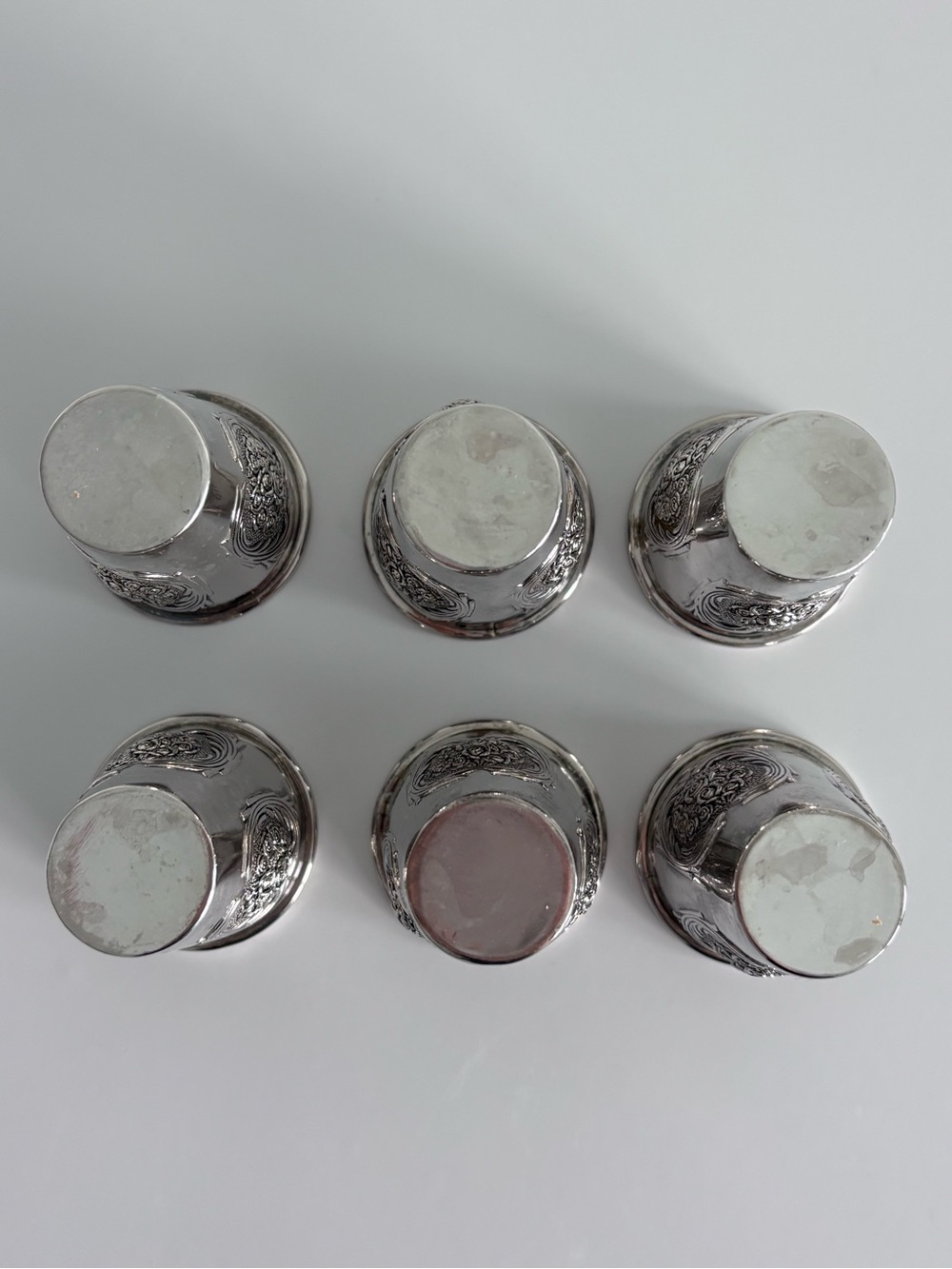 Set of 6 Shabbat Kos Kidush Cups Silver tone with decoration - Picture 5 of 5